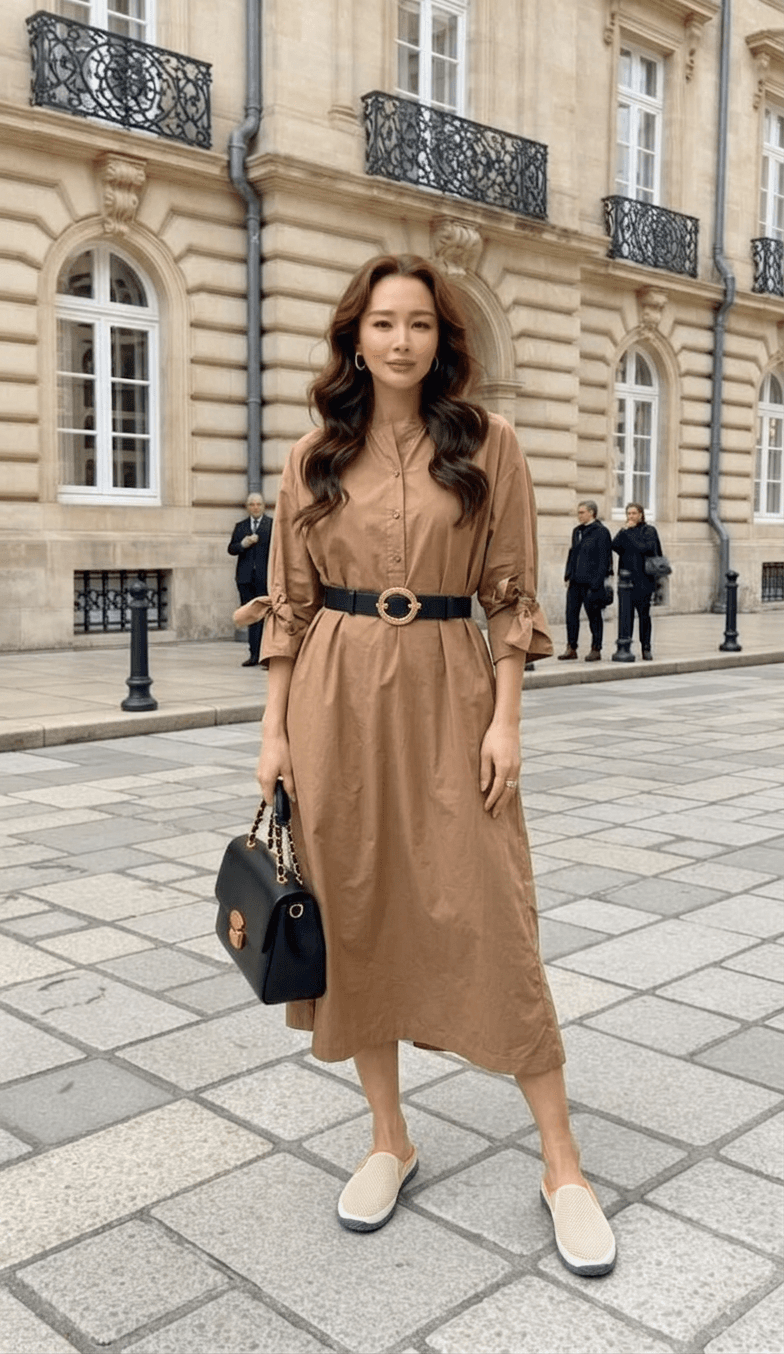 리본 소매 원피스 - 1