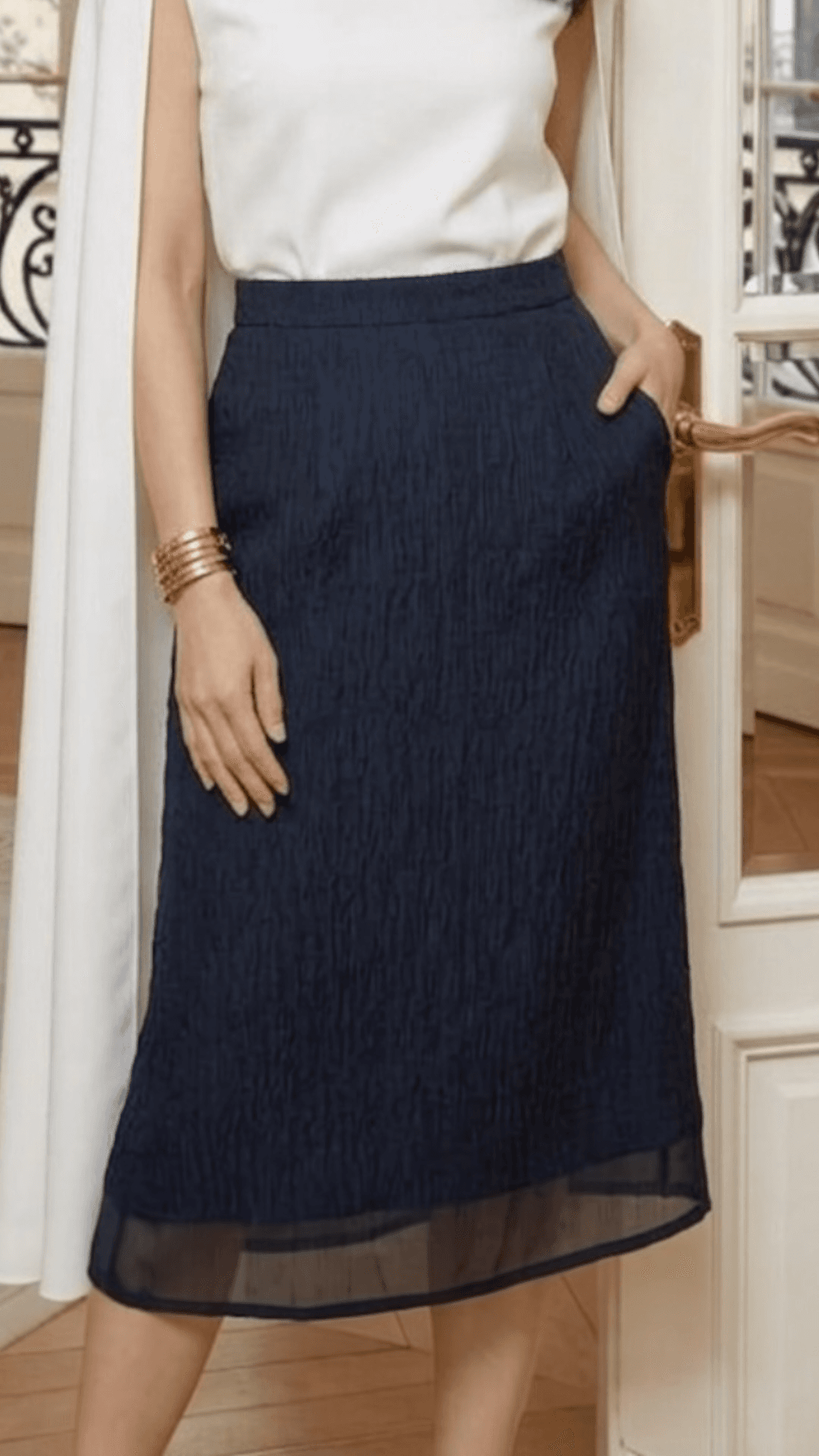 플리츠 미디 스커트 - 1